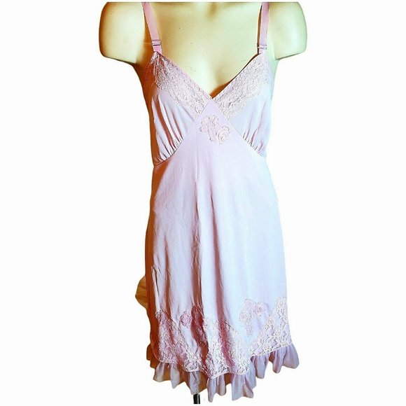 VTG Nani Flower Full Size Slip Dress 38 Light Pink, Lace and Ruffle - Picture 1 of 7